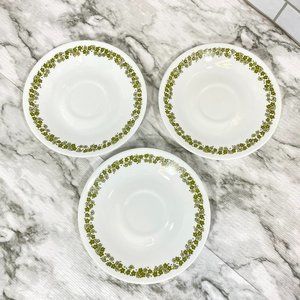 Vintage 1970's Corelle Spring Blossom Green Crazy Daisy Saucers Set of 3